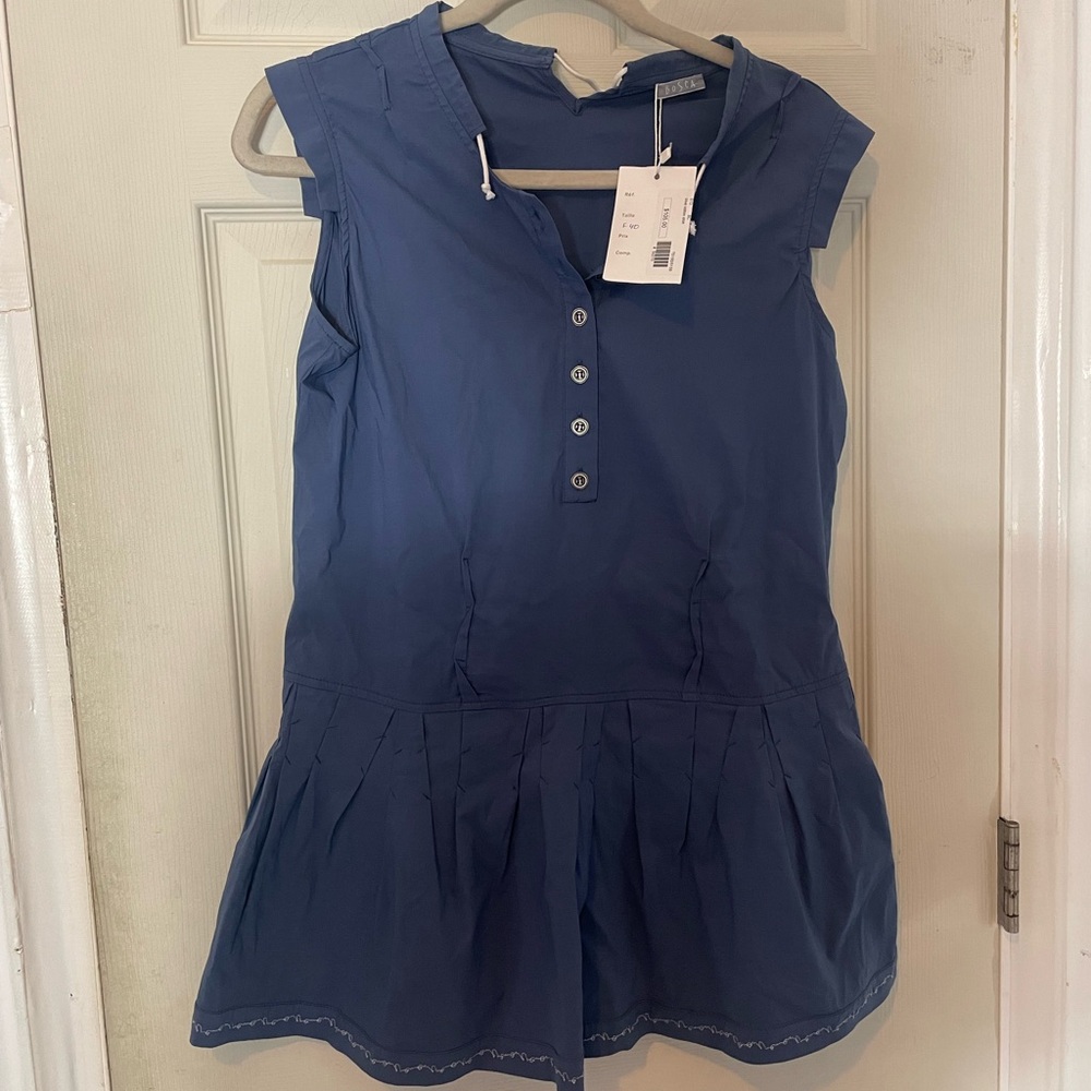 NEW Bosca top ruffle bottomw blue S womens